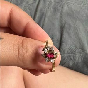 14k gold ring with ruby and diamond